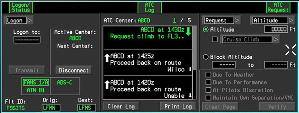 A combination view of Honeywell's NextGen FMS and Communication Management Function on the flight instrument.